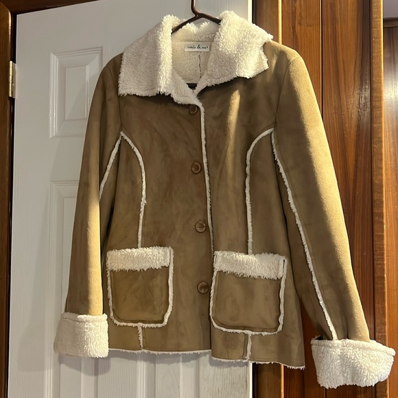 Tan Suede Jacket White fur lined with tan buttons. Light Weight - Picture 1 of 2